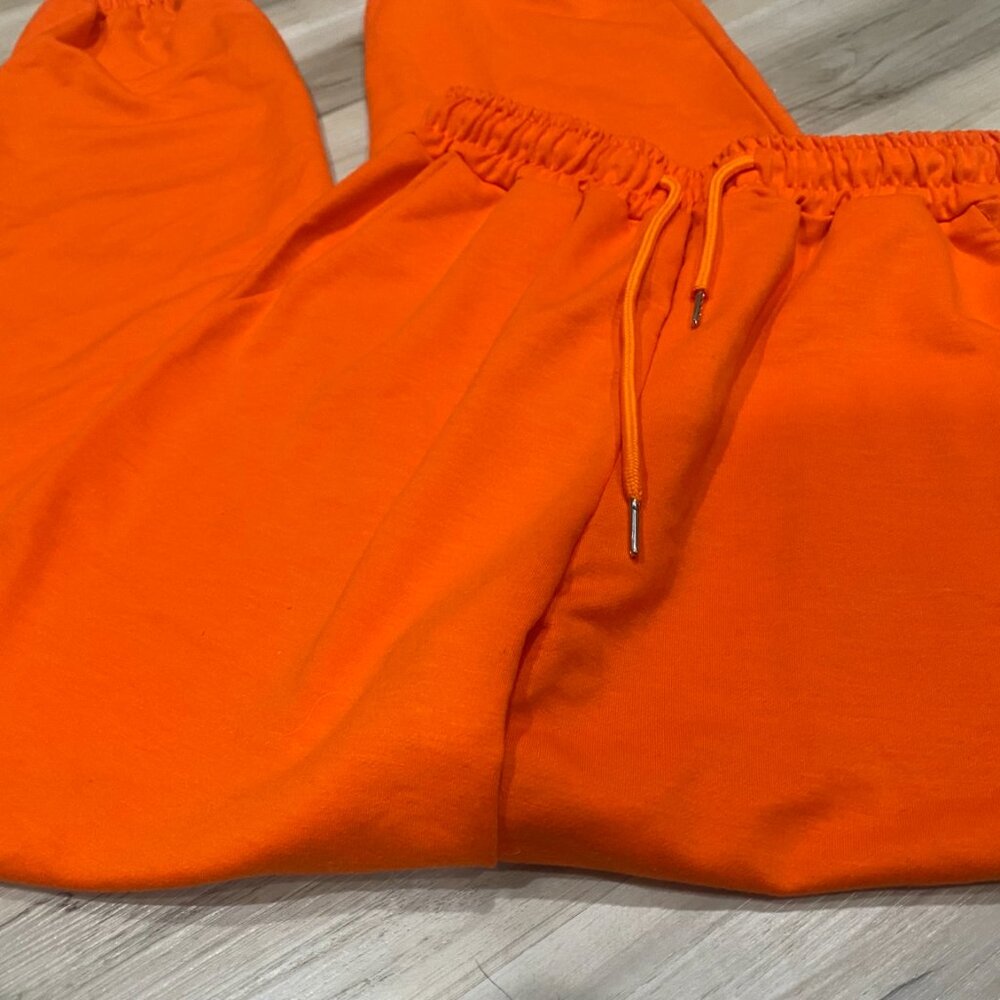 Neon Orange Jogger Sweatpants Fleece Lined Elastic Waist Drawstring Size S 0211